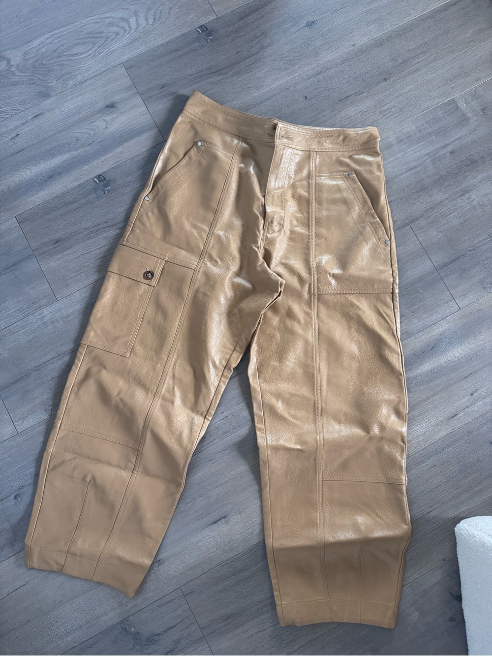 Anthropologie Tan Faux Leather Cargo Pants